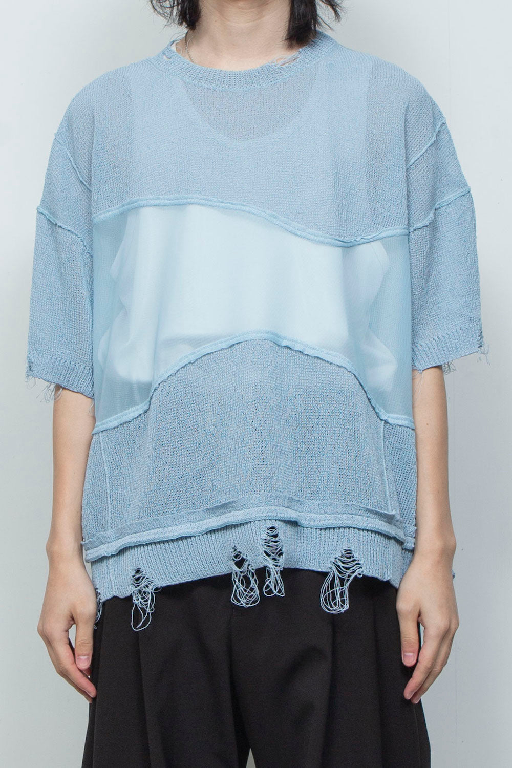 LB26SS-KN10 | アバセルペーパーヤーンリバースクラッシュドセーター | PALE BLUE