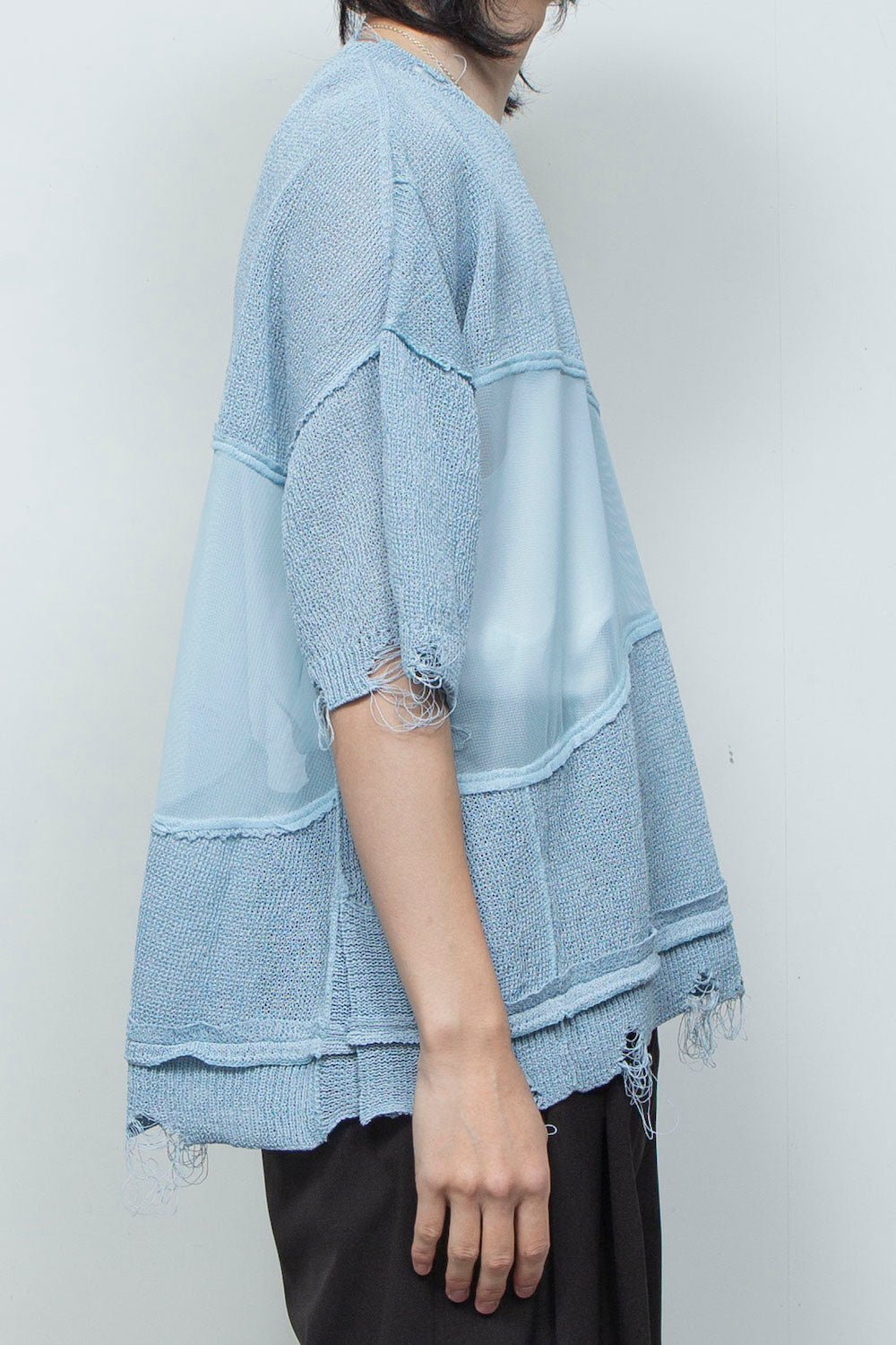 LB26SS-KN10 | アバセルペーパーヤーンリバースクラッシュドセーター | PALE BLUE