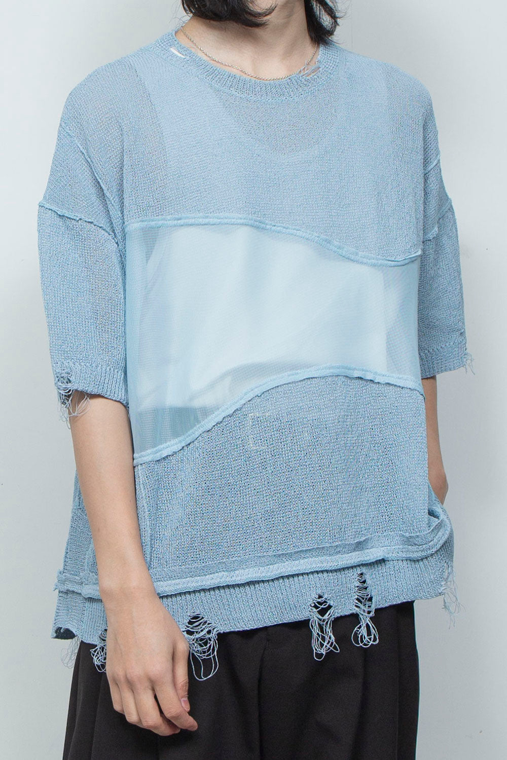 LB26SS-KN10 | アバセルペーパーヤーンリバースクラッシュドセーター | PALE BLUE