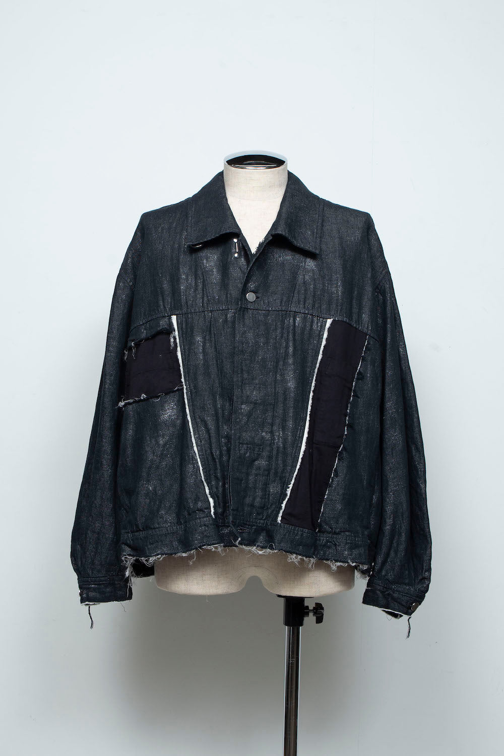 <LAST 1点> LB26SS-JK02-HPD | ホイルプリント再構築カーペンターデニムジャケット | BLACK×FOIL