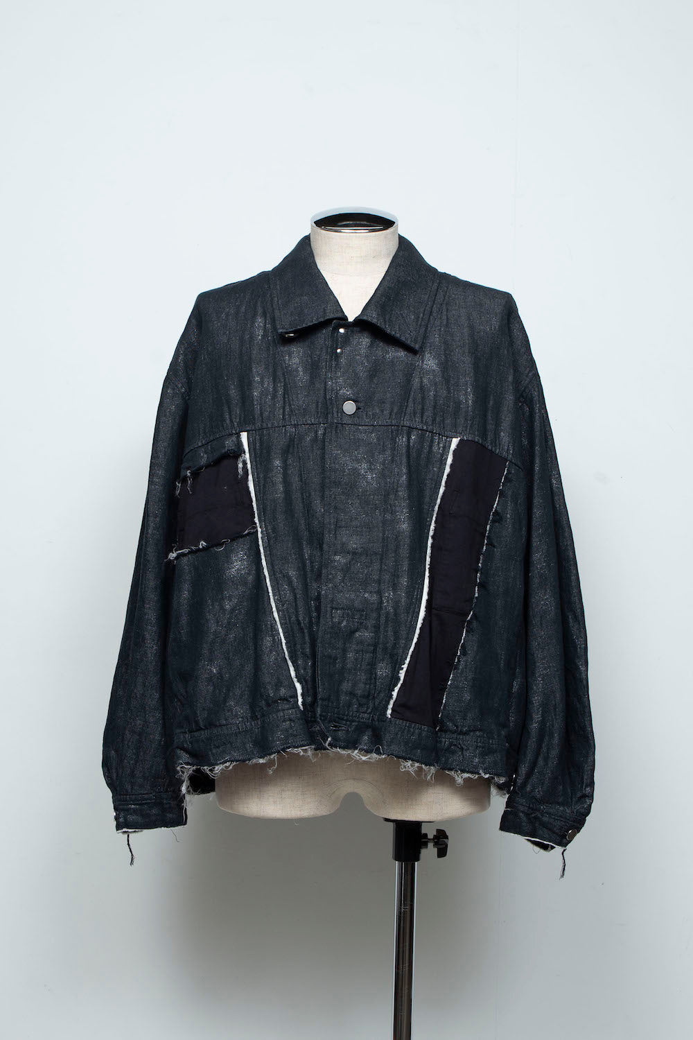 <LAST 1点> LB26SS-JK02-HPD | ホイルプリント再構築カーペンターデニムジャケット | BLACK×FOIL