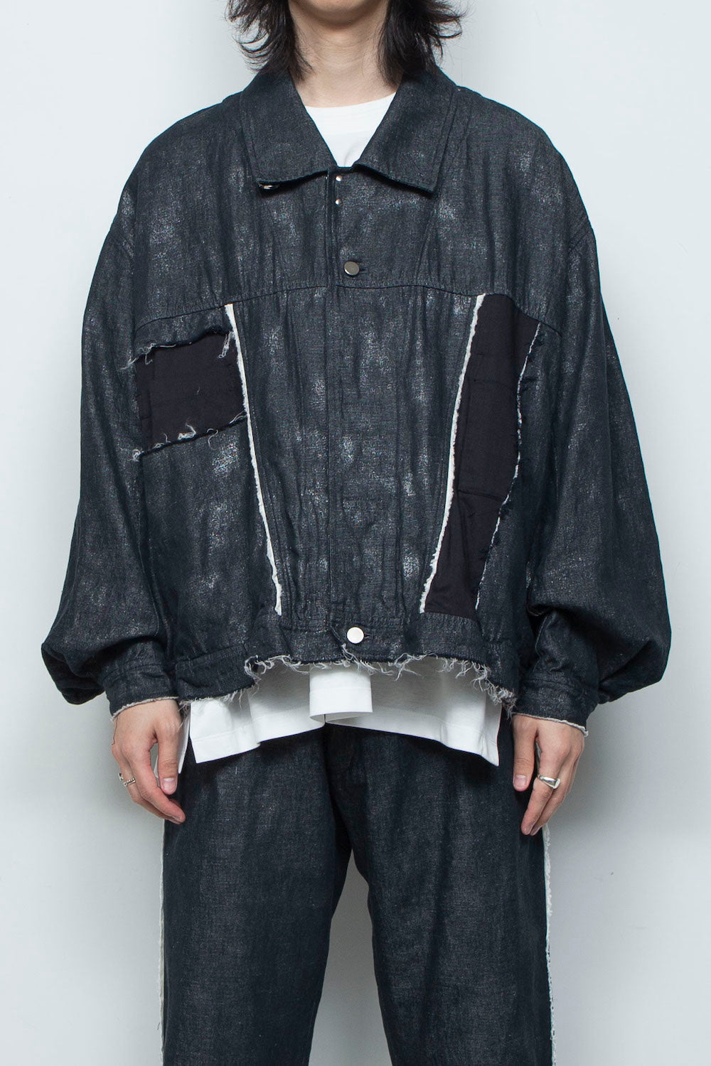 <LAST 1点> LB26SS-JK02-HPD | ホイルプリント再構築カーペンターデニムジャケット | BLACK×FOIL