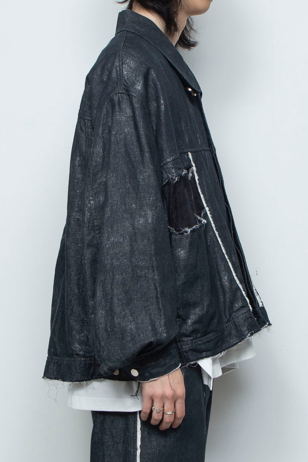 <LAST 1点> LB26SS-JK02-HPD | ホイルプリント再構築カーペンターデニムジャケット | BLACK×FOIL