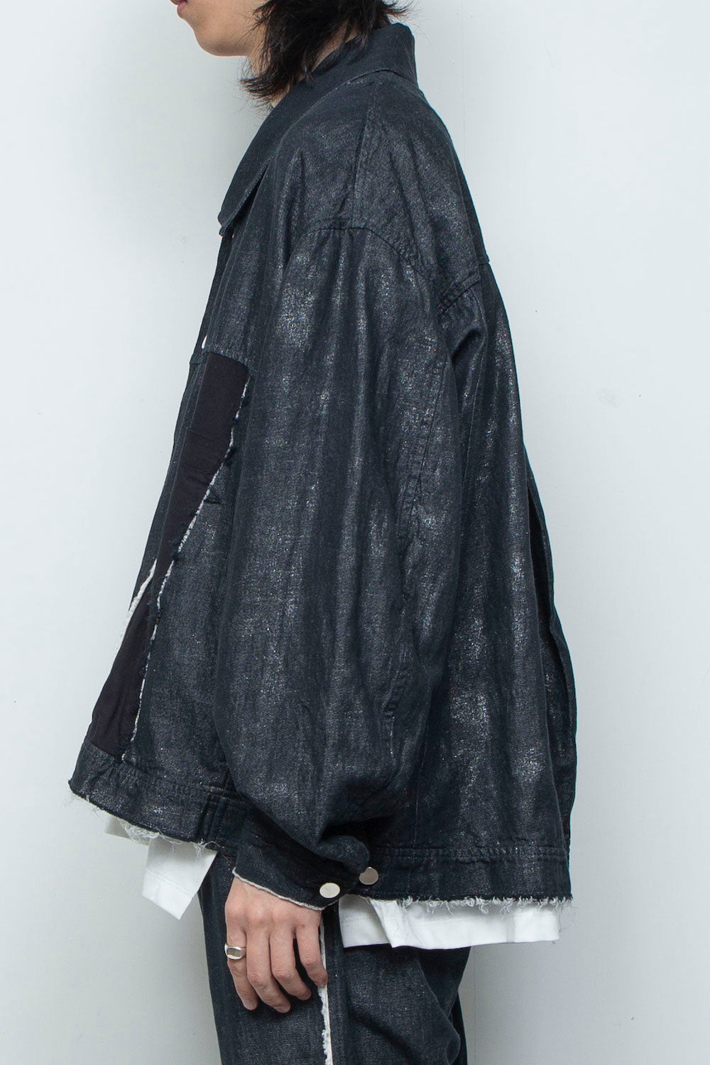 <LAST 1点> LB26SS-JK02-HPD | ホイルプリント再構築カーペンターデニムジャケット | BLACK×FOIL