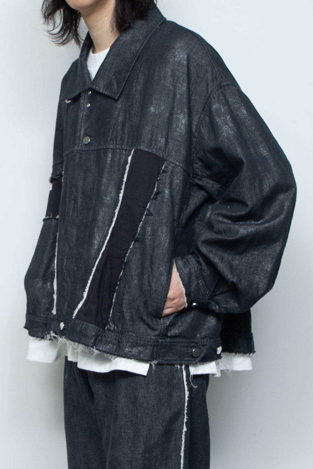 <LAST 1点> LB26SS-JK02-HPD | ホイルプリント再構築カーペンターデニムジャケット | BLACK×FOIL