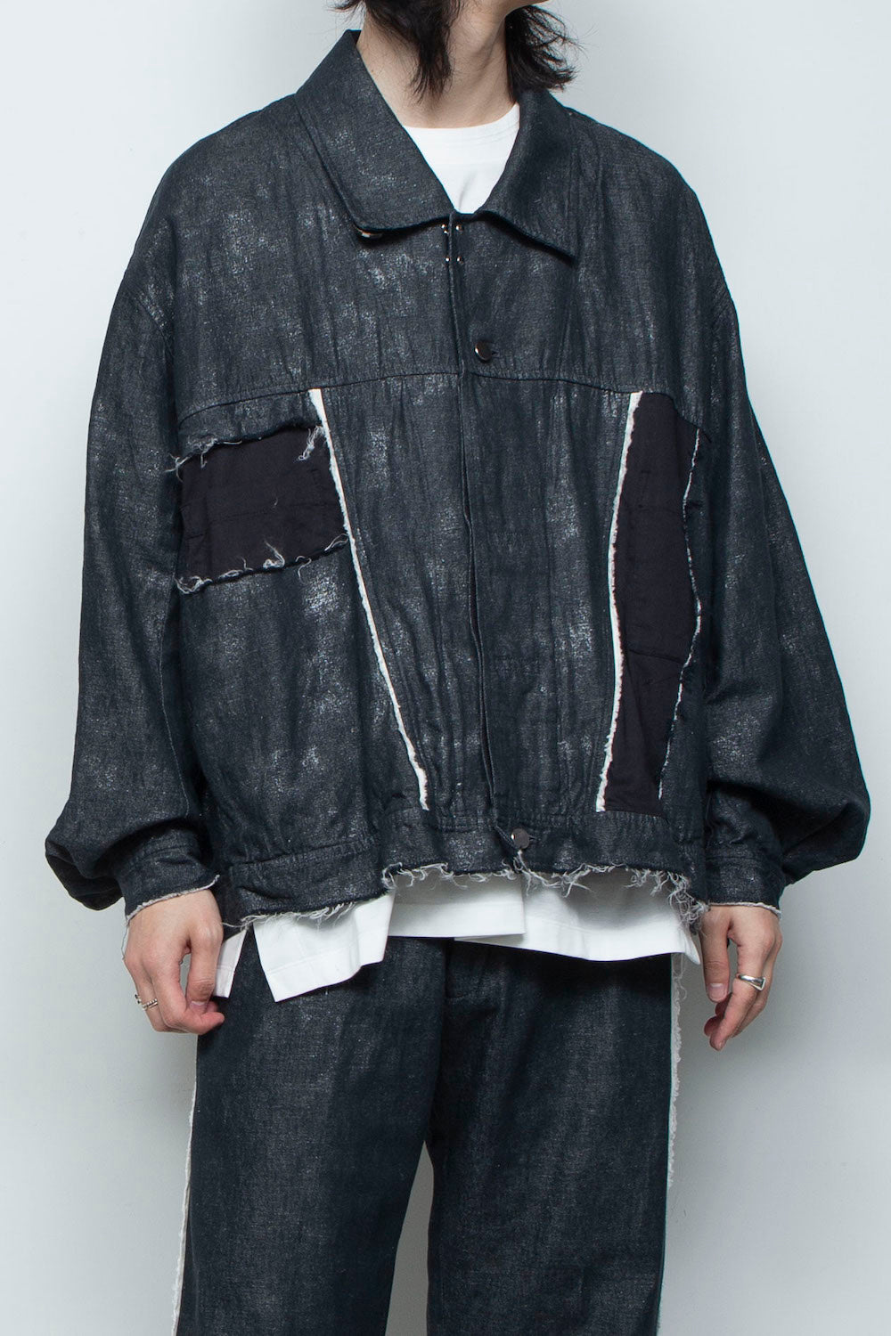 <LAST 1点> LB26SS-JK02-HPD | ホイルプリント再構築カーペンターデニムジャケット | BLACK×FOIL