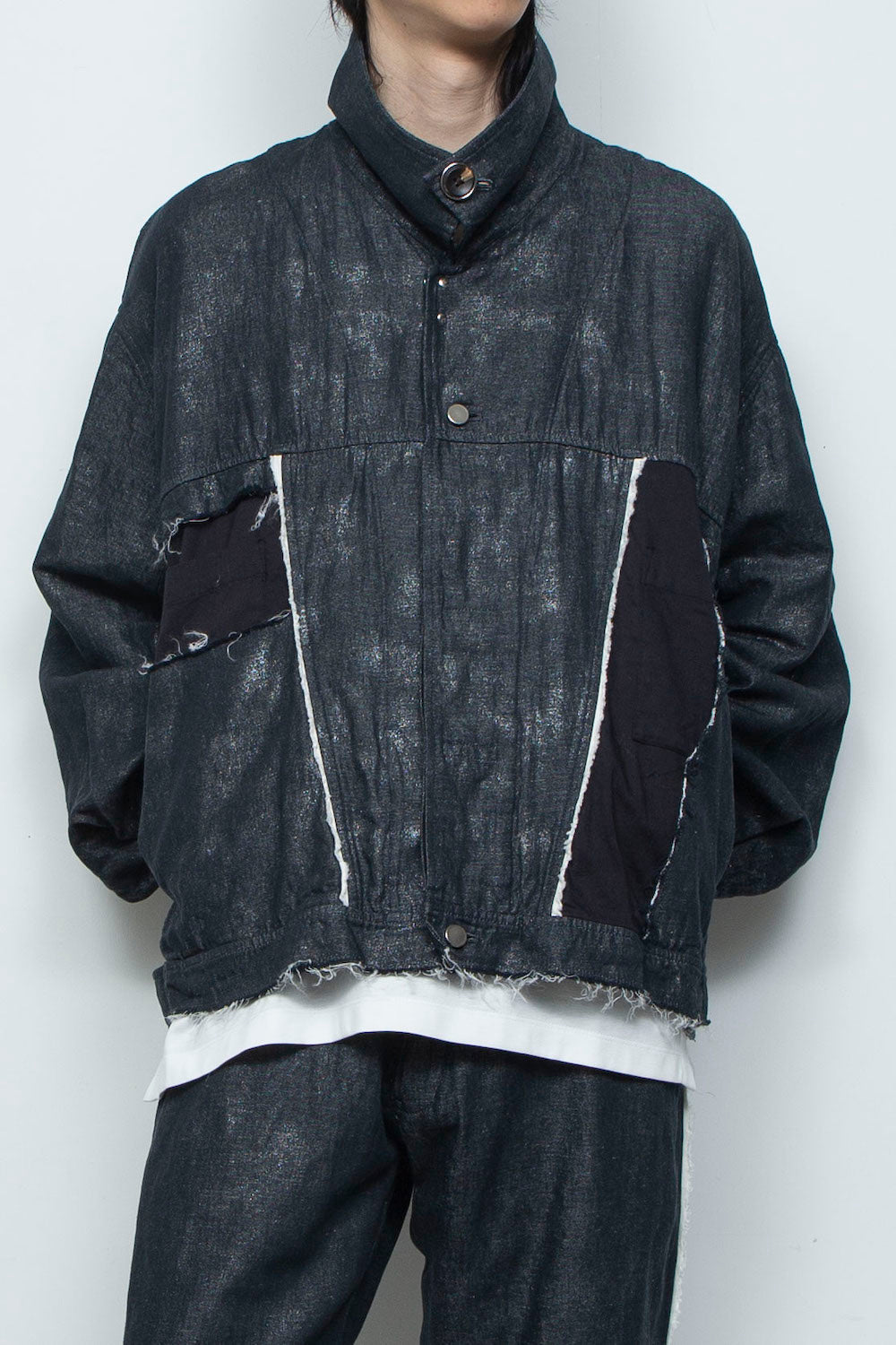 <LAST 1点> LB26SS-JK02-HPD | ホイルプリント再構築カーペンターデニムジャケット | BLACK×FOIL