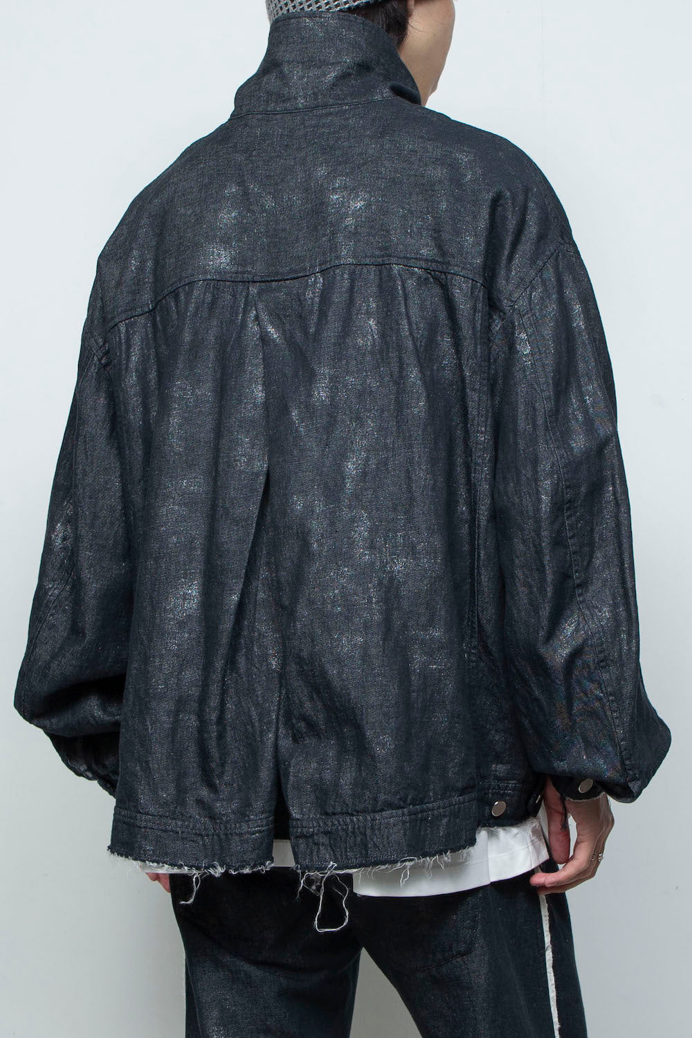 <LAST 1点> LB26SS-JK02-HPD | ホイルプリント再構築カーペンターデニムジャケット | BLACK×FOIL