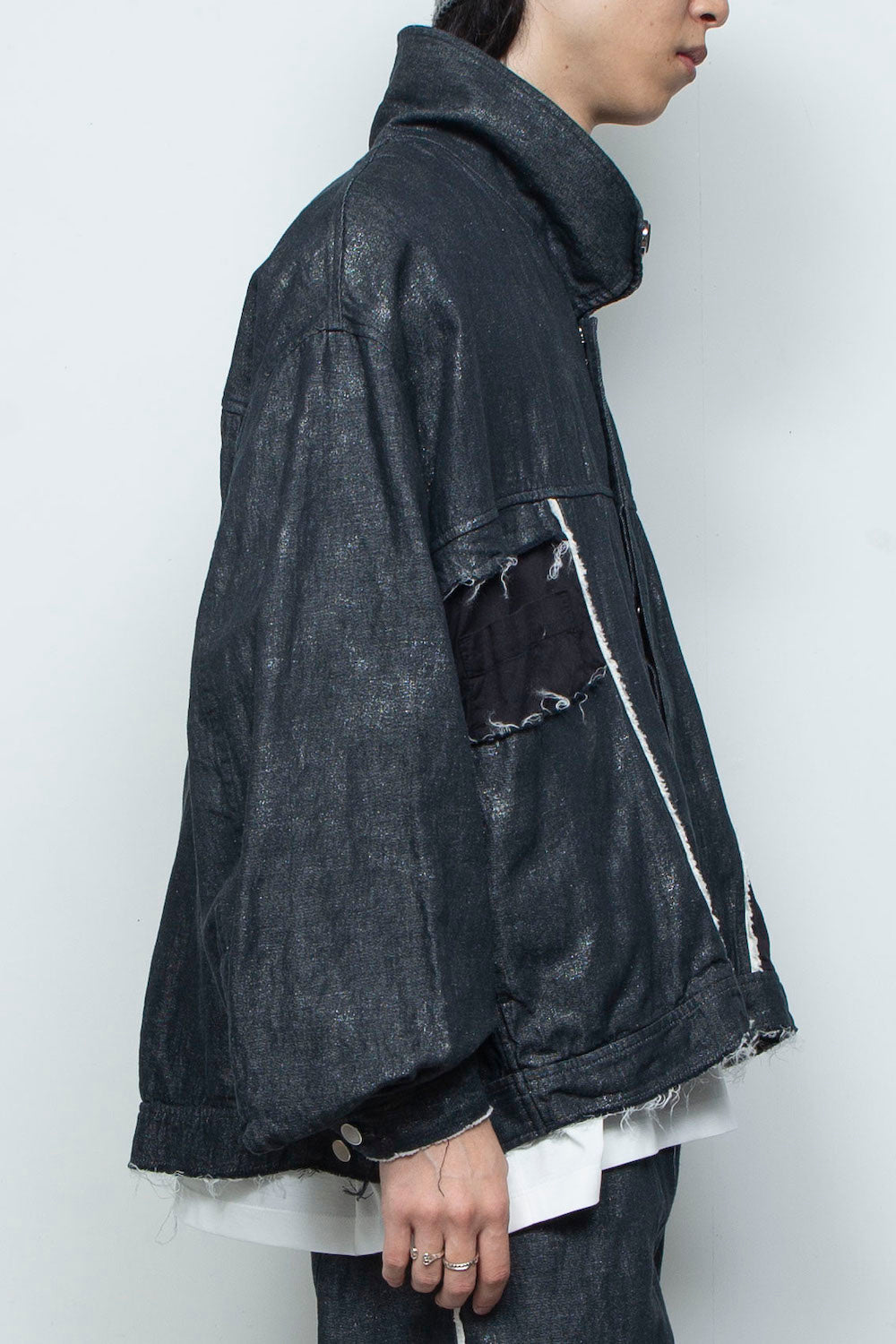 <LAST 1点> LB26SS-JK02-HPD | ホイルプリント再構築カーペンターデニムジャケット | BLACK×FOIL