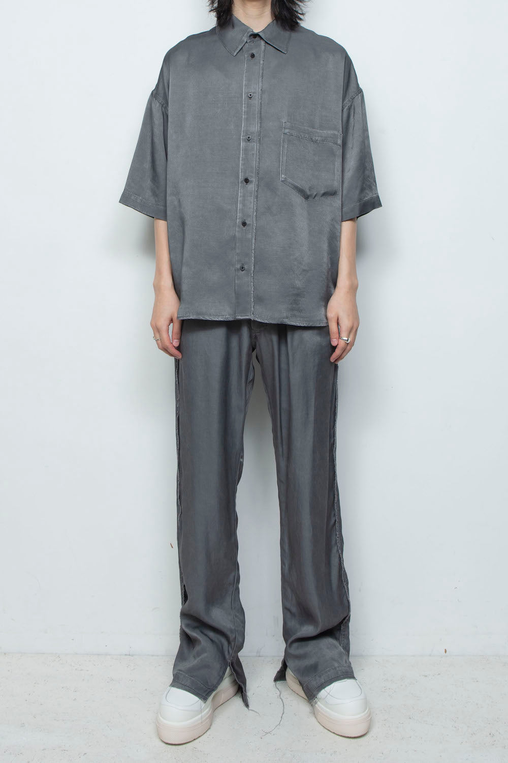 <LAST 1点> LB26SS-SH08-PDC | ピグメントウォッシュドショートスリーブコンパクトシャツ | SLATE GRAY