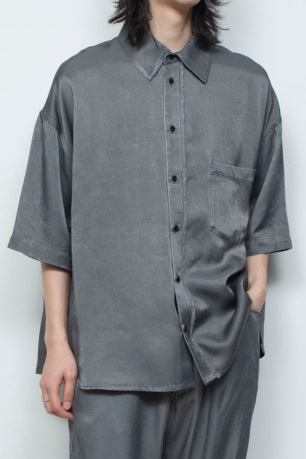 <LAST 1点> LB26SS-SH08-PDC | ピグメントウォッシュドショートスリーブコンパクトシャツ | SLATE GRAY