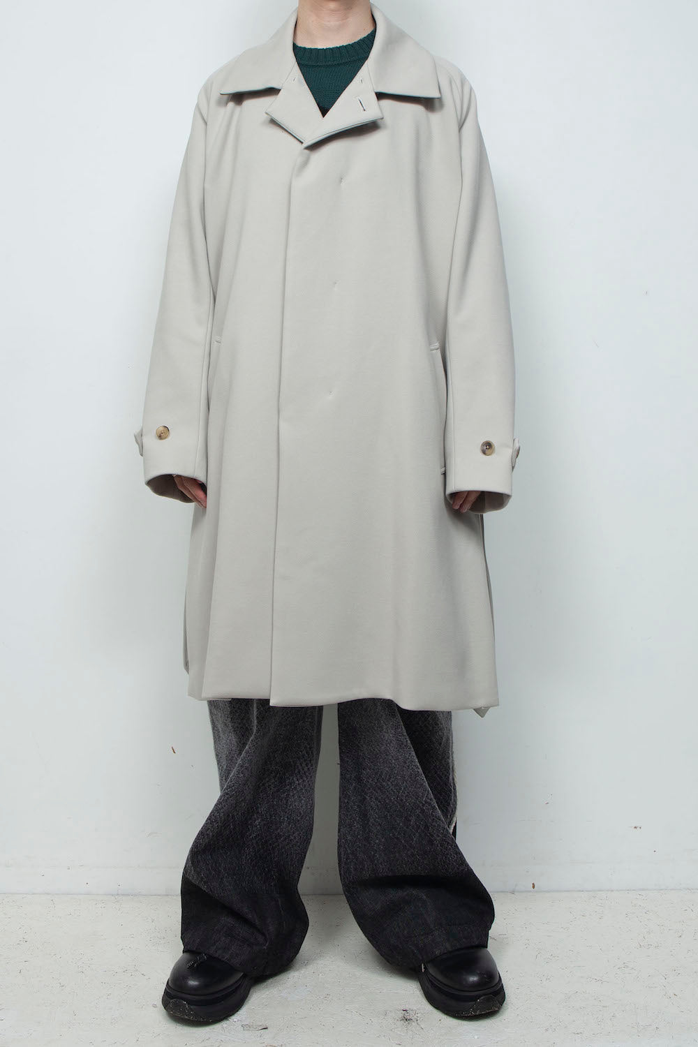 <LAST 1点> LB26AW-CO10-DFB | DOWN FABRICステンカラーコート | LIGHT GRAY