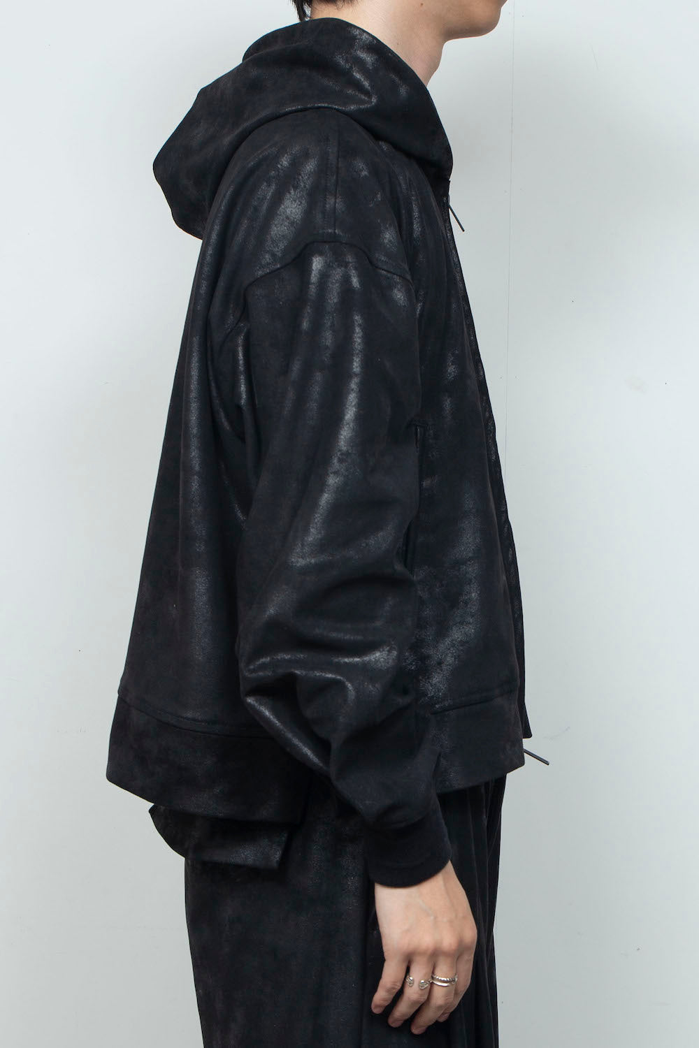 LB26AW-HD09-FFN | FAKE-FAKE-LEATHERダブルジップフーディ | BLACK