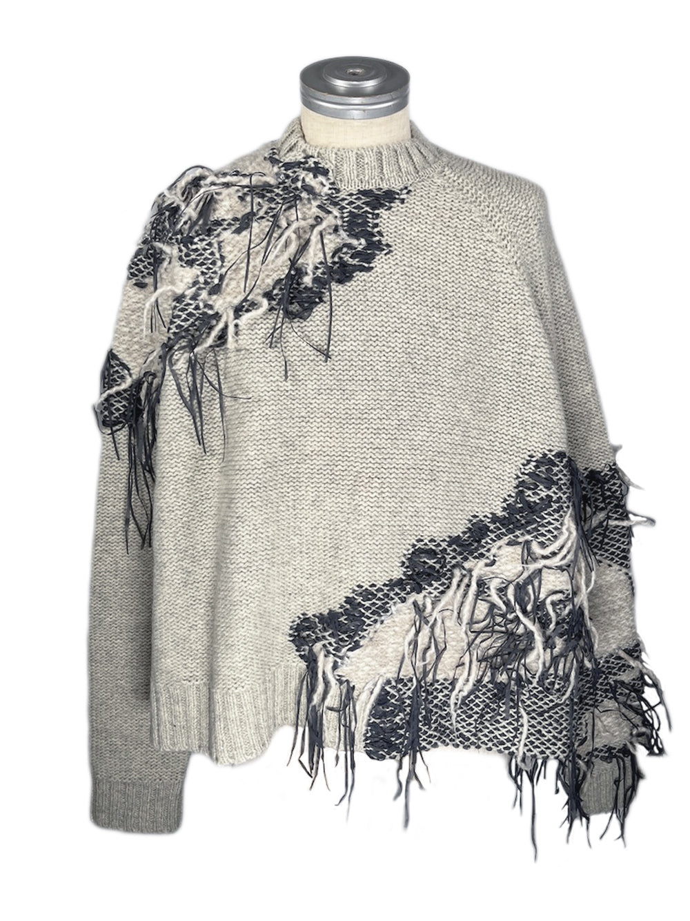 LB23AW-KN01-TRA-DA | Thread knitting intarsia sweater | IVORY