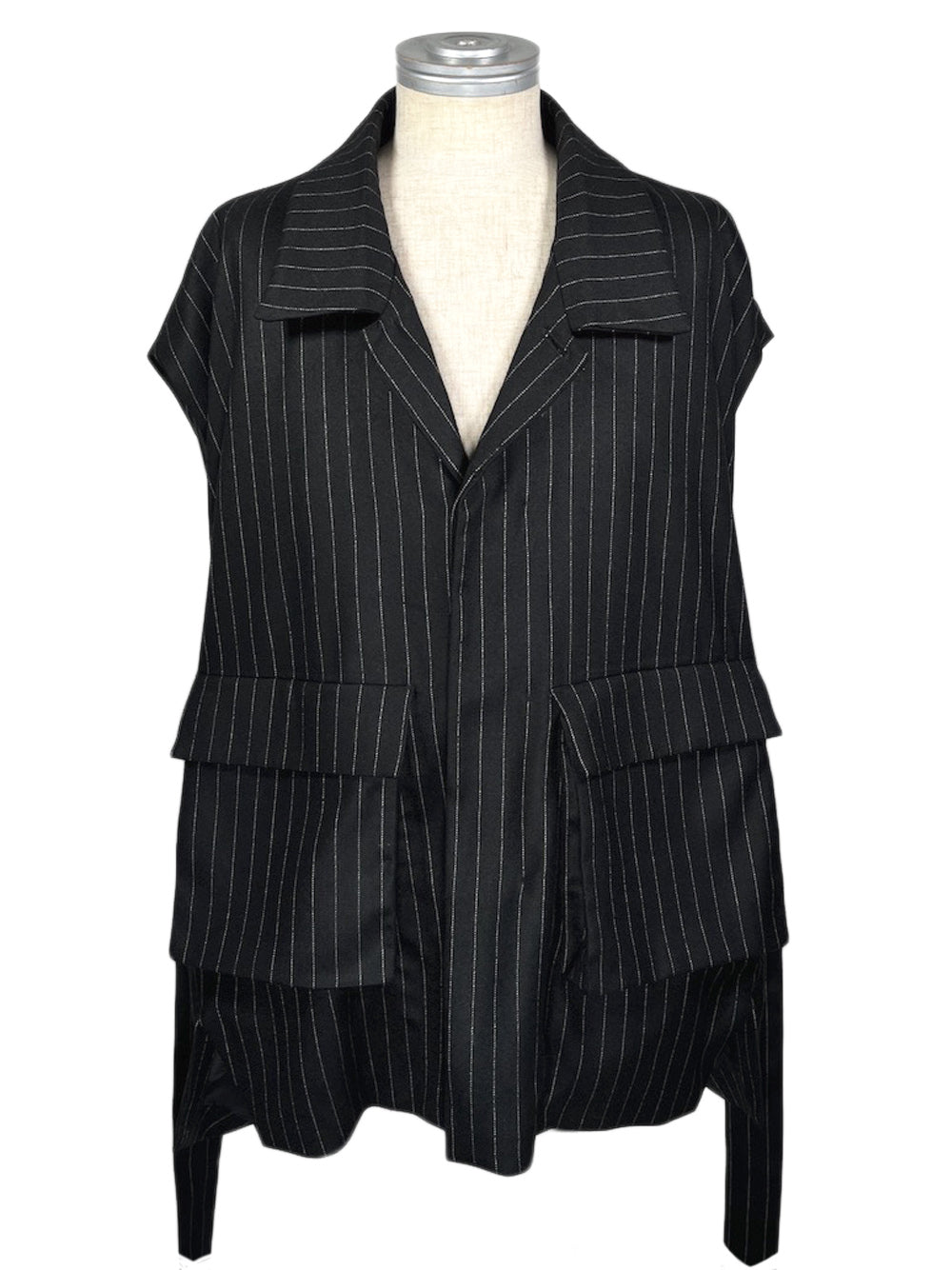LB23AW-MJK01-GST | Striped wool serge detachable field jacket | BLACK STRIPE 
