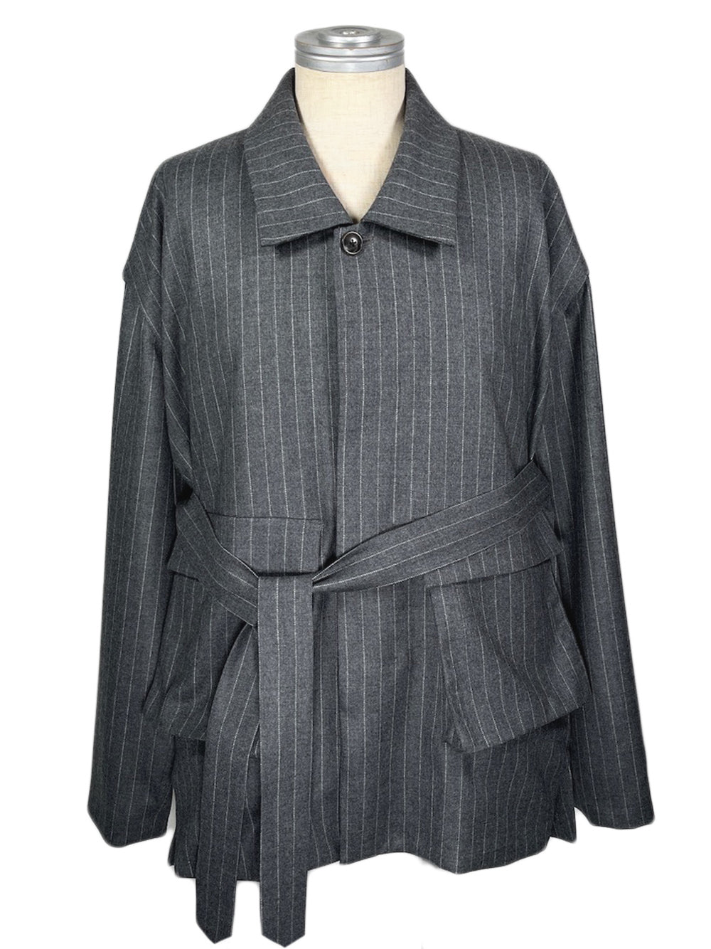 LB23AW-MJK01-GST | Striped wool serge detachable field jacket | GRAY STRIPE 