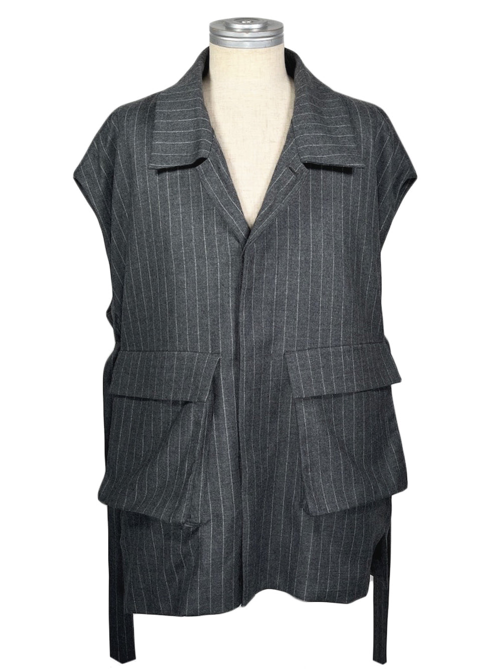 LB23AW-MJK01-GST | Striped wool serge detachable field jacket | GRAY STRIPE 