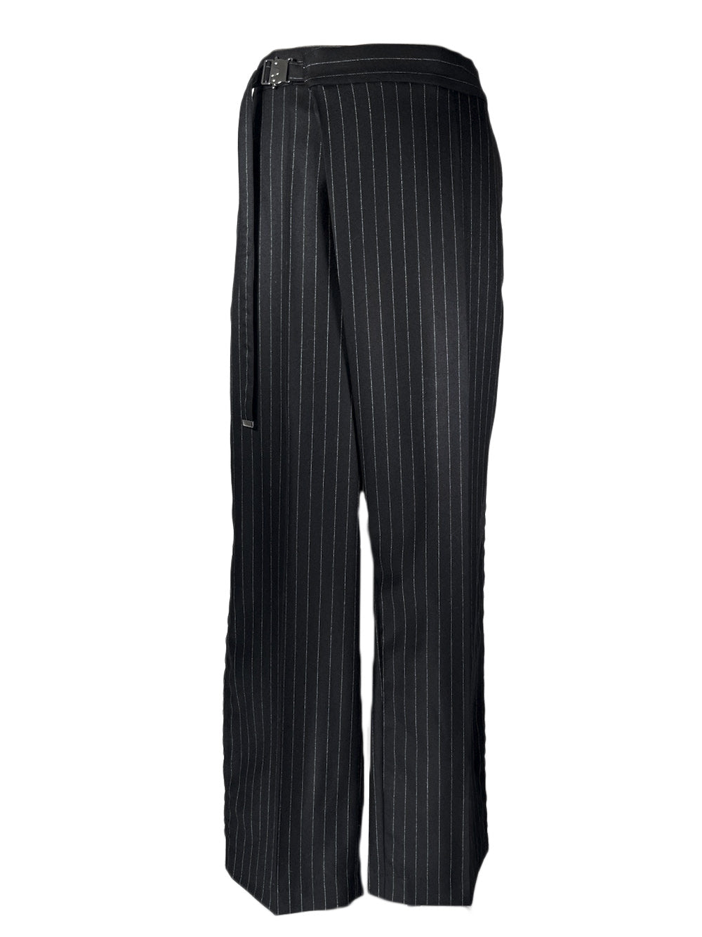 LB23AW-PT04-GST | Striped wool serge sideline wrapped trousers | BLACK STRIPE 