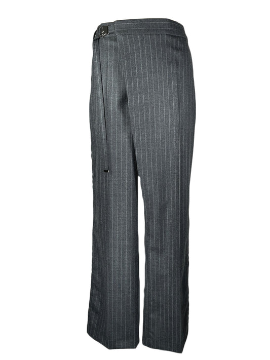 LB23AW-PT04-GST | 条纹羊毛哔叽边线裹身长裤 | 灰色条纹