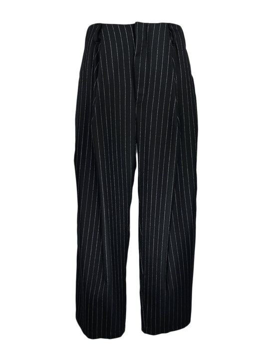 LB23AW-PT05-GST | 条纹羊毛哔叽口袋褶边宽裤 | 黑色条纹