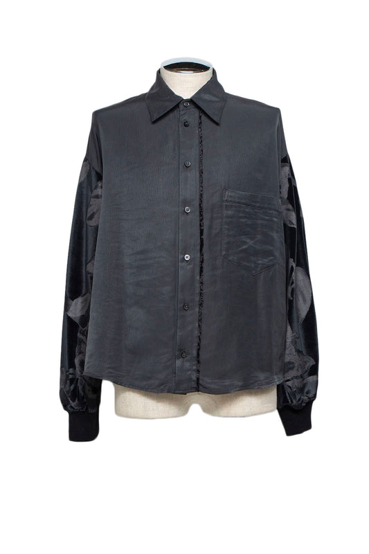 <last>
 LB25AW-SH08-SPV-PVL | Velour Jersey Sleeve Easy Shirt | Black x Black</last>