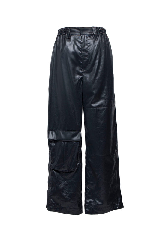 <LAST 1点> LB25SS-PT07-FFL | FAKE-FAKE LEATHER Ⅱ アシンメトリーディテールペイントトラウザー | BLACK