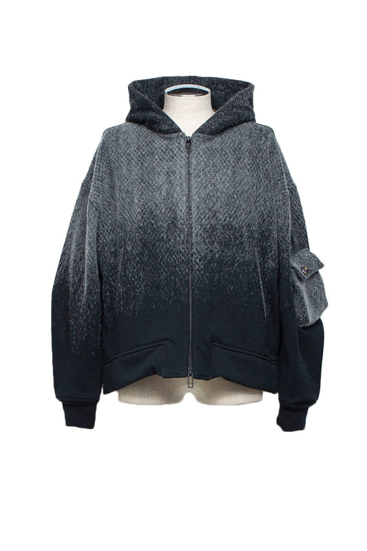 LB26AW-HD09-NDJ | グラデーションニードルパンチダブルジップフーディ | BLACK BASED