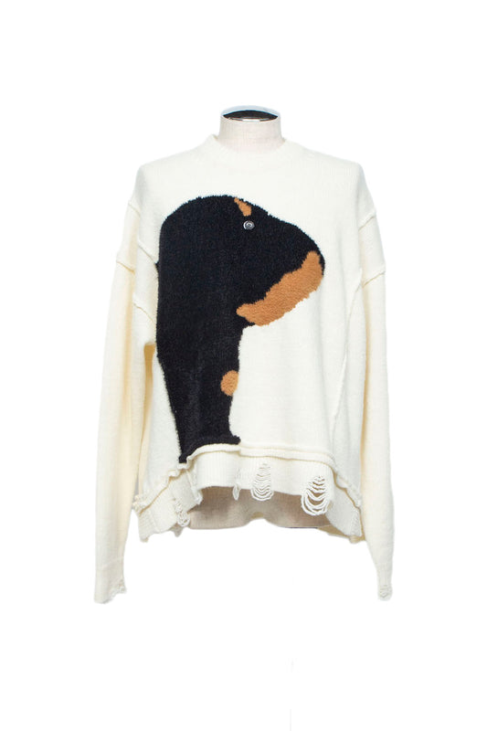 LB26AW-KN11 | ドッグモチーフインターシャセーター | OFF WHITE