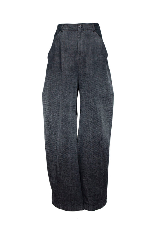 LB26AW-PT10-NDD | グラデーションニードルパンチデニム再構築スイステッドバレルレッグパンツ | BLACK DENIM