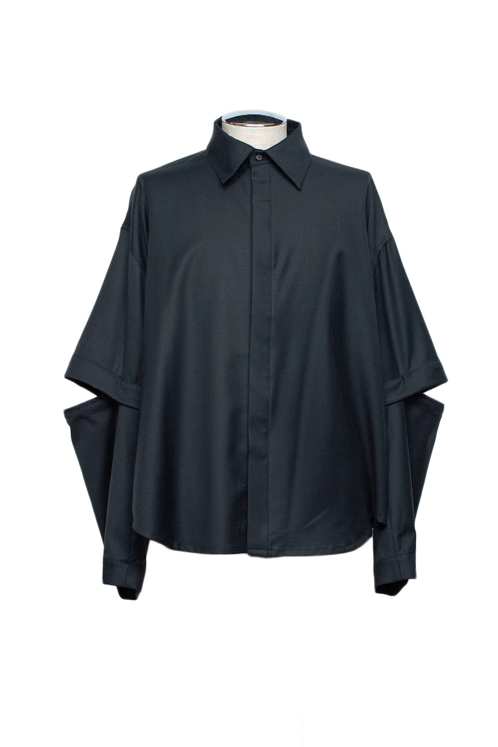 <LAST 1点> LB26AW-SH11-SCO |  SUPER140Sウール デタッチャブルスリーブシャツ | BLACK