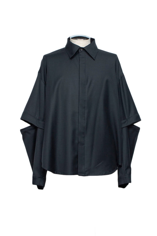 <LAST 1点> LB26AW-SH11-SCO |  SUPER140Sウール デタッチャブルスリーブシャツ | BLACK