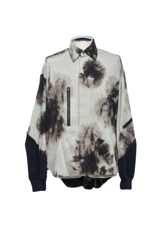 LB26AW-SH12-BLD |  グラデーションフラワーブリーチデニムツイストスリーブシャツ | BLACK BLEACHED