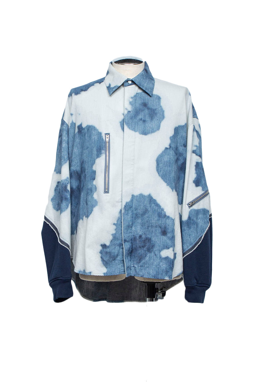 LB26AW-SH12-BLD | Gradation Flower Bleach Denim Twisted Sleeve Shirt | INDIGO BLEACHED