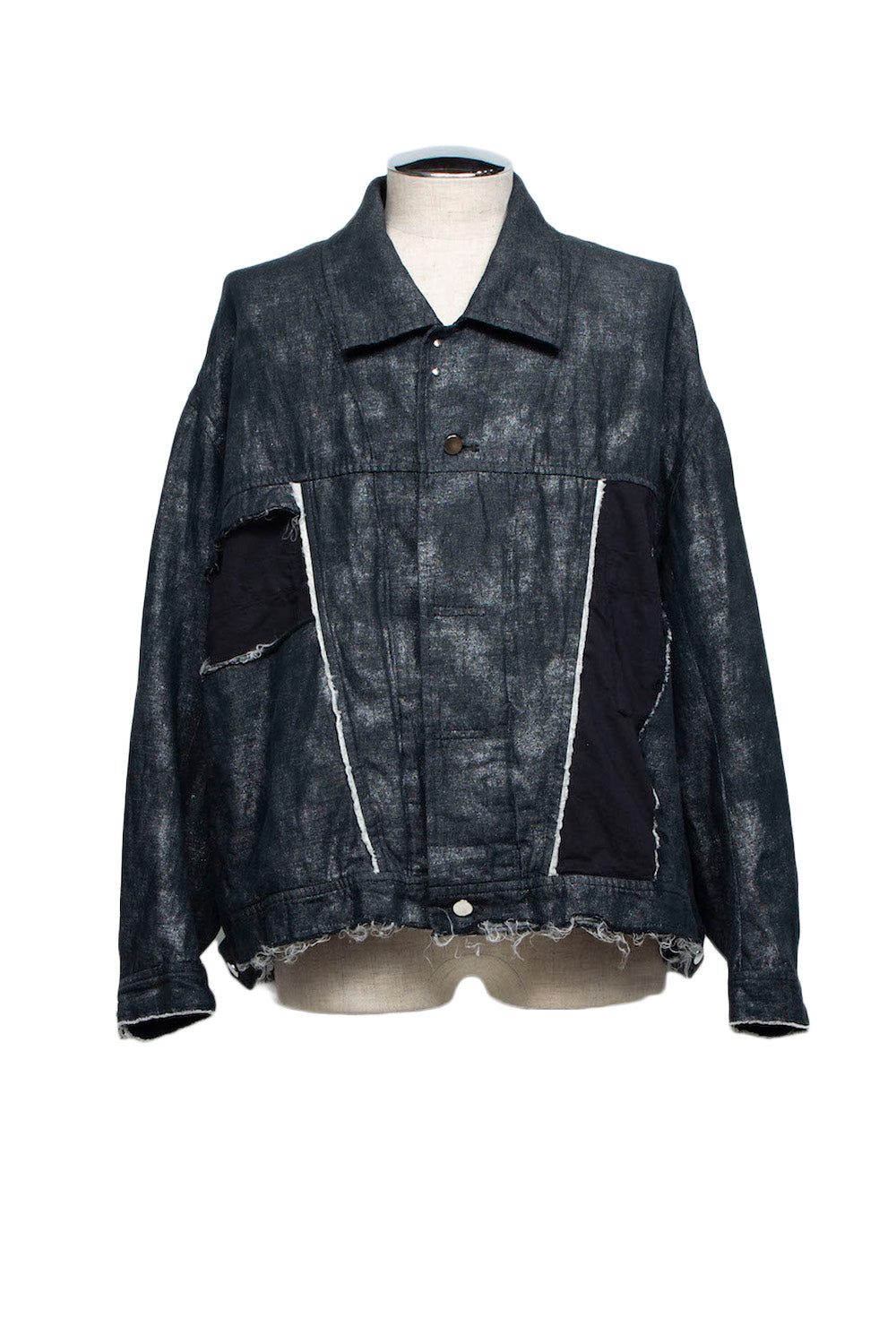 <LAST 1点> LB26SS-JK02-HPD | ホイルプリント再構築カーペンターデニムジャケット | BLACK×FOIL