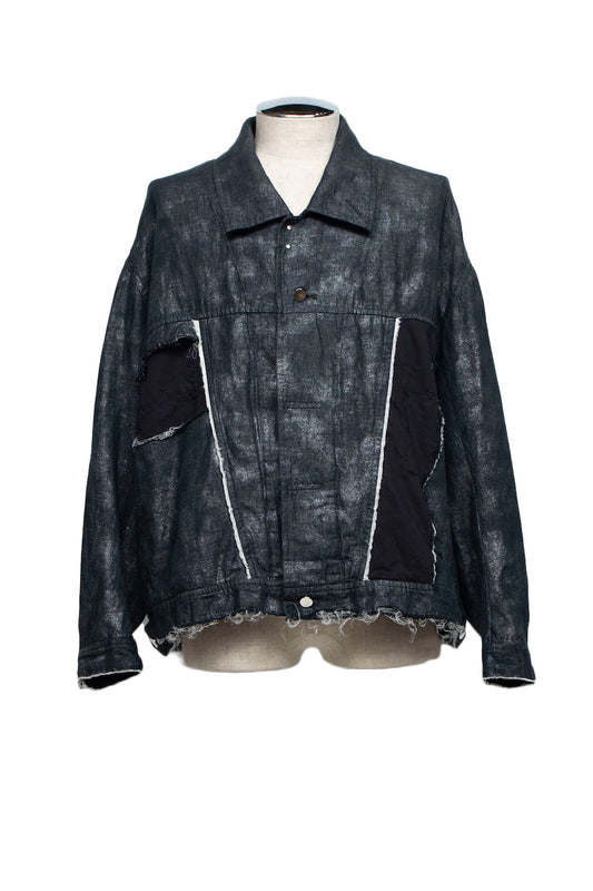 <LAST 1点> LB26SS-JK02-HPD | ホイルプリント再構築カーペンターデニムジャケット | BLACK×FOIL
