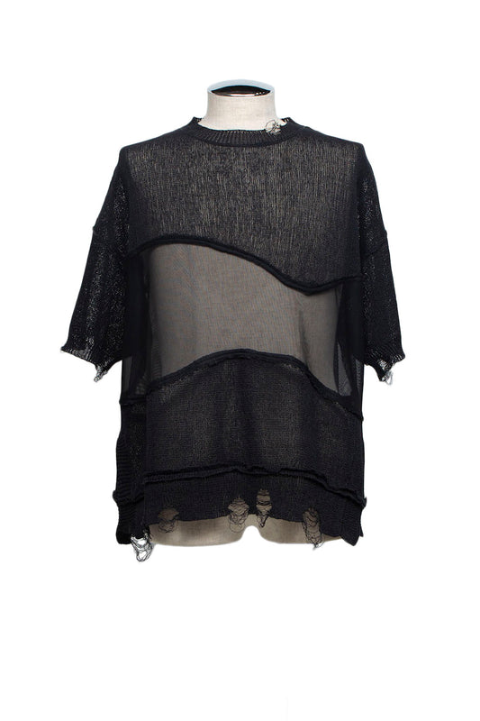 LB26SS-KN10 | アバセルペーパーヤーンリバースクラッシュドセーター | BLACK