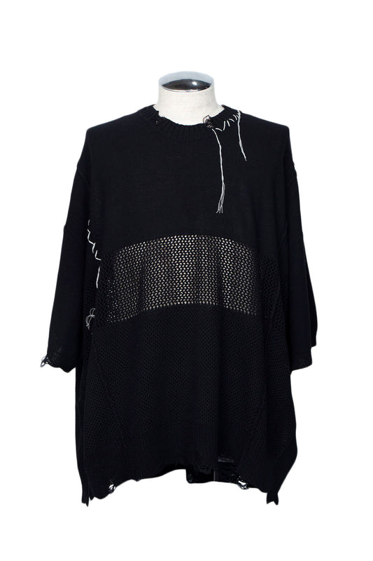 LBLM-KNTE02 | 压花手缝针织T恤 | 黑色