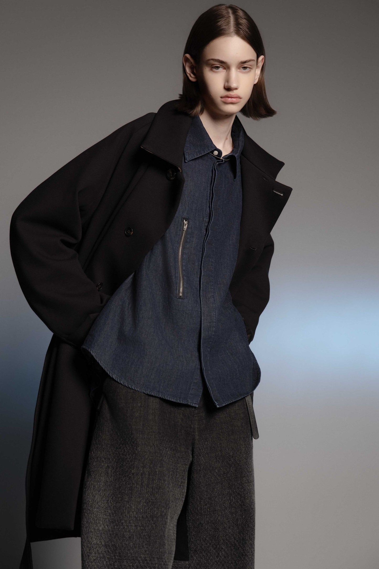 <last item> LB26AW-SH12-OWD | Light Ounce Denim Twist Sleeve Shirt | INDIGO WASHED</last>
