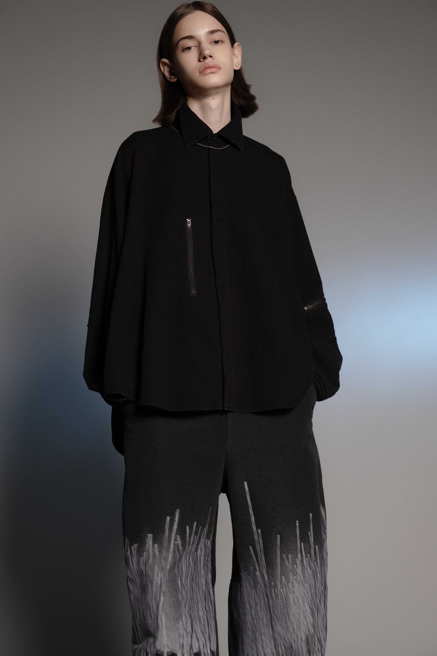 LB26AW-SH12-OWD | Light Ounce Denim Twist Sleeve Shirt | BLACK WASHED