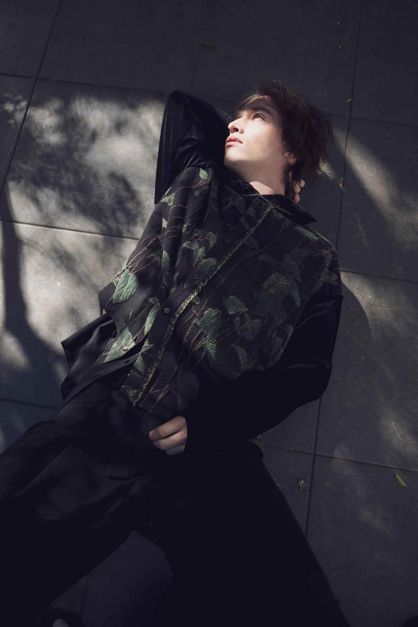 LB25AW-SH08-JQD | Velour Jersey Sleeve Easy Shirt (Jacquard) | Ivy x Black