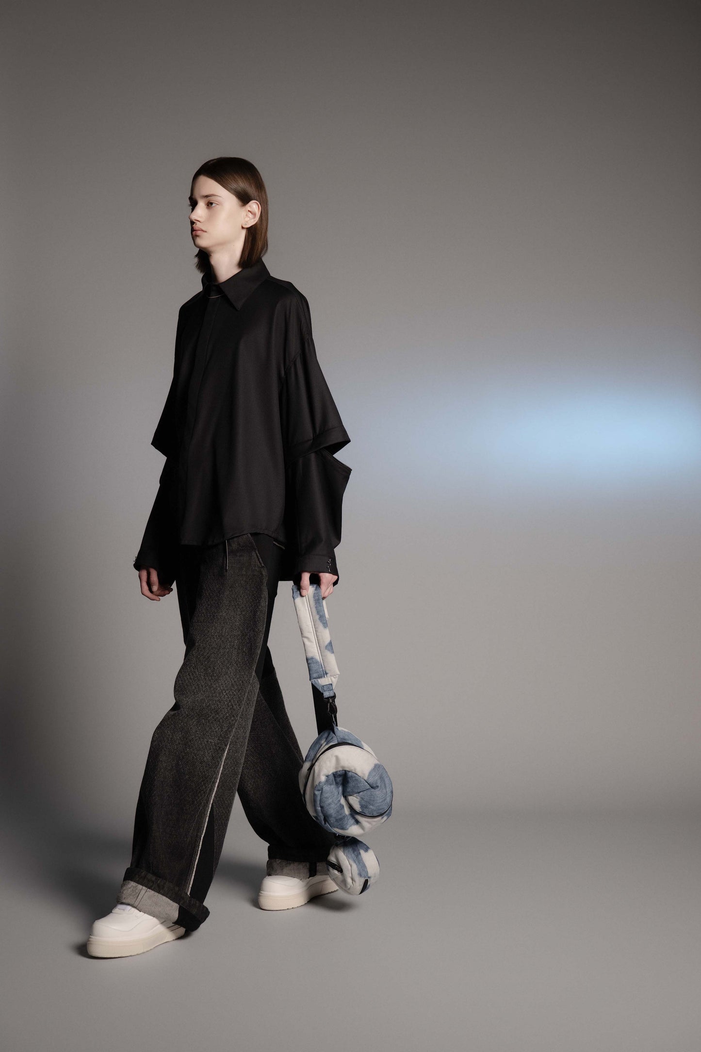 <LAST 1点> LB26AW-SH11-SCO |  SUPER140Sウール デタッチャブルスリーブシャツ | BLACK