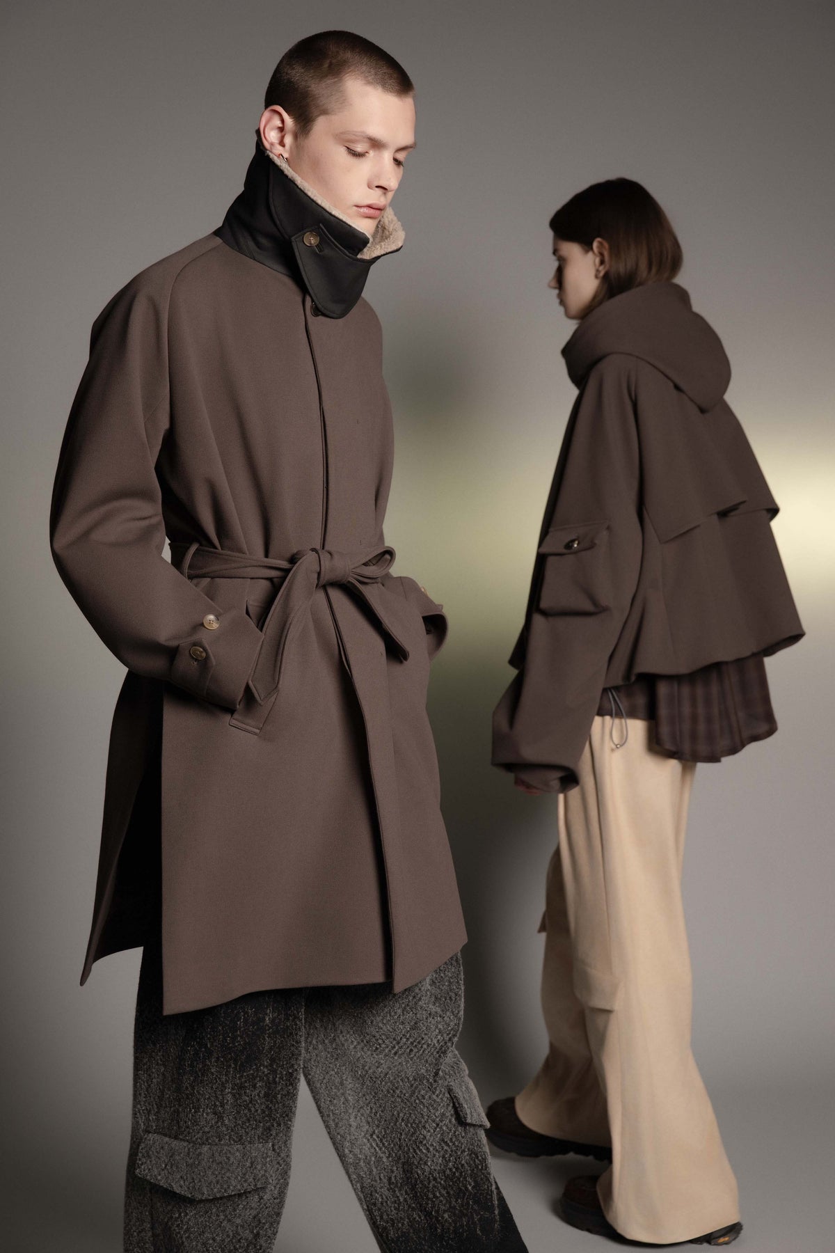 <LAST 1点> LB26AW-CO10-DFB | DOWN FABRICステンカラーコート | BROWN
