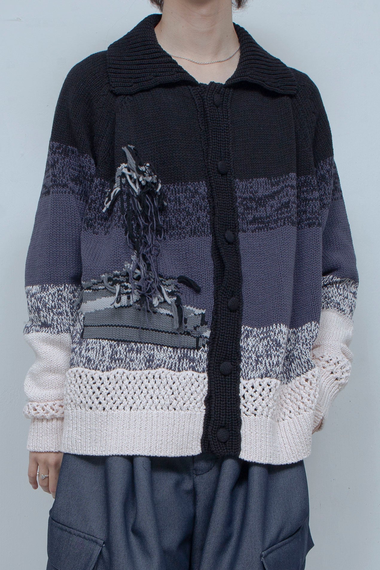 LB24SS-KNSH01 | Intarsia knit shirt cardigan | BLACK 