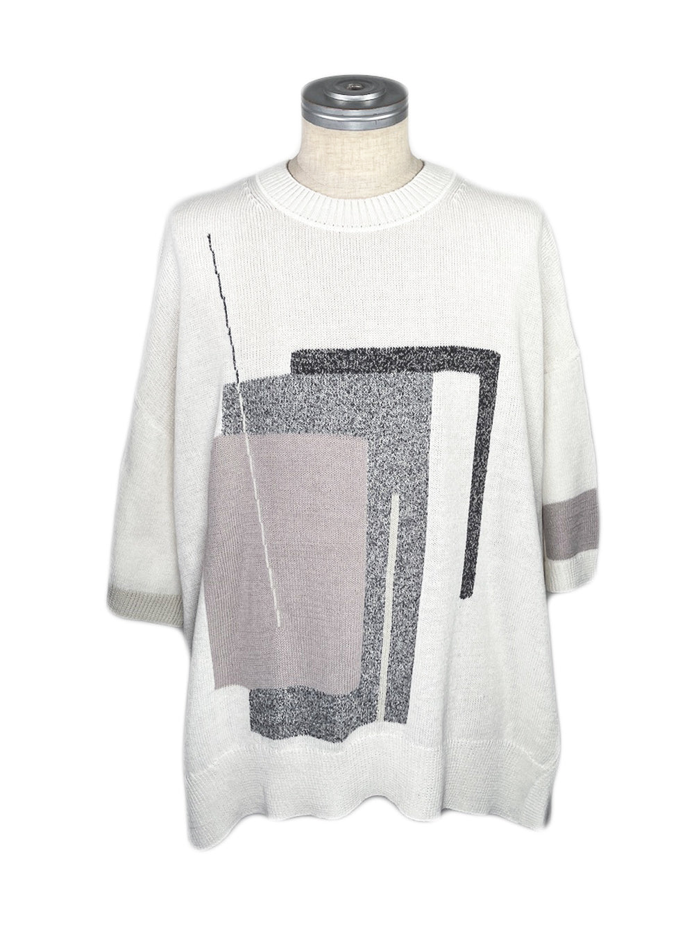 LB23SS-KNTE02 | Intarsia Half Sleeve Summer Knit | WHITE