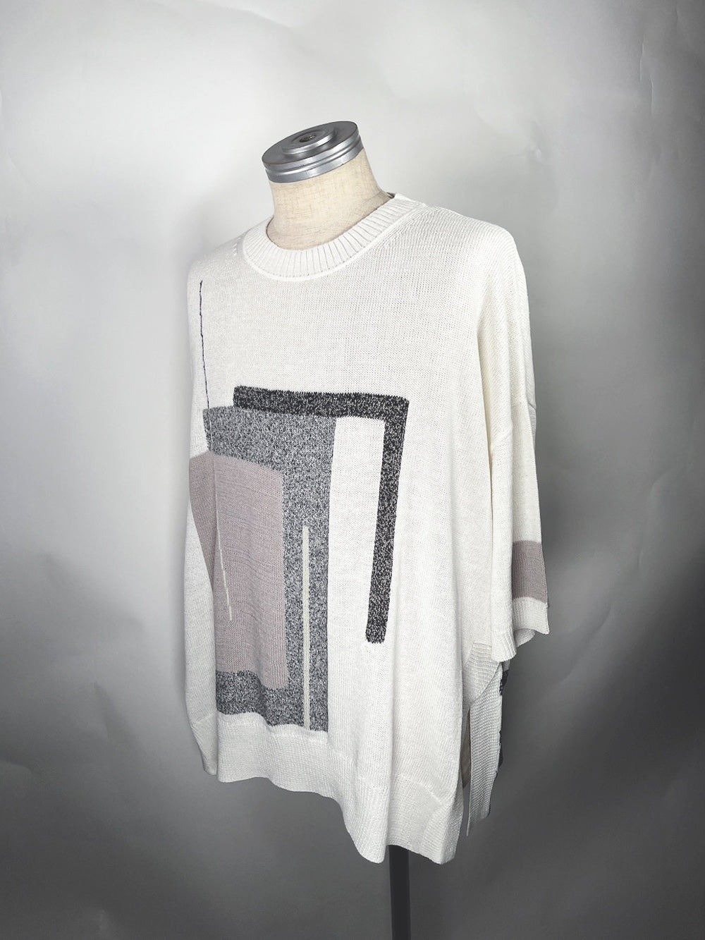 LB23SS-KNTE02 | Intarsia Half Sleeve Summer Knit | WHITE