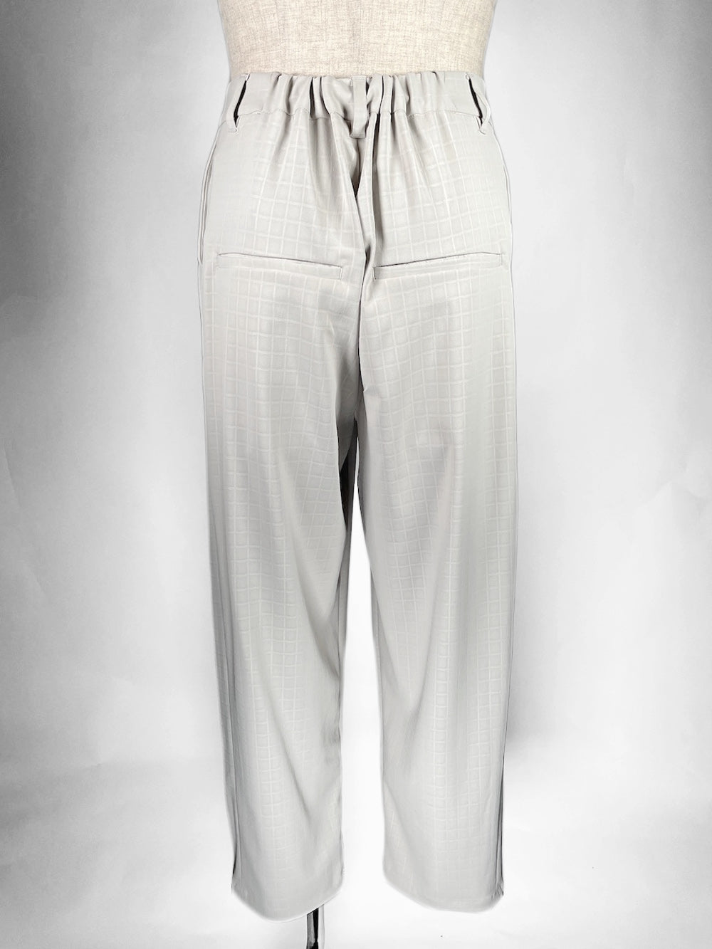LB23SS-PT02-ERW | Embossed Lily Waltz Customized Tuck Trousers | GREIGE